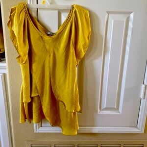 Crinkle satin flowy yellow top petals ruffles bias cut